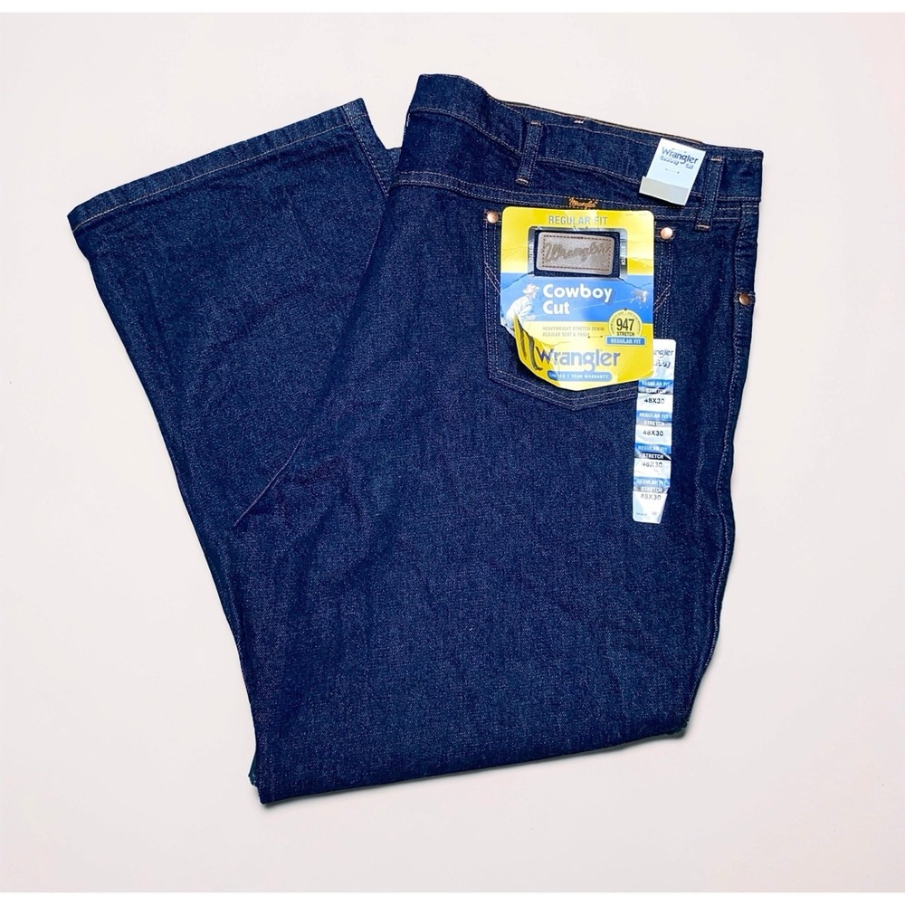NWT Wrangler Cowboy Cut 947STR Jeans Men's 48x30 Dark Wash Stretch Regular Fit